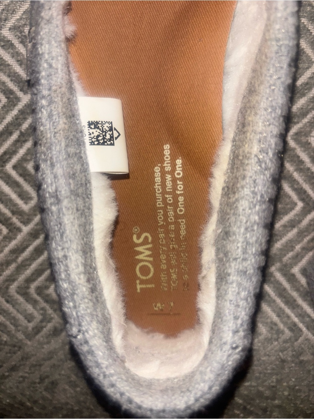 TOMS Gray Felt Faux Fur Lined Alpargata Slip On Shoes Women 7.5 Warm Flats Fall - Picture 8 of 12